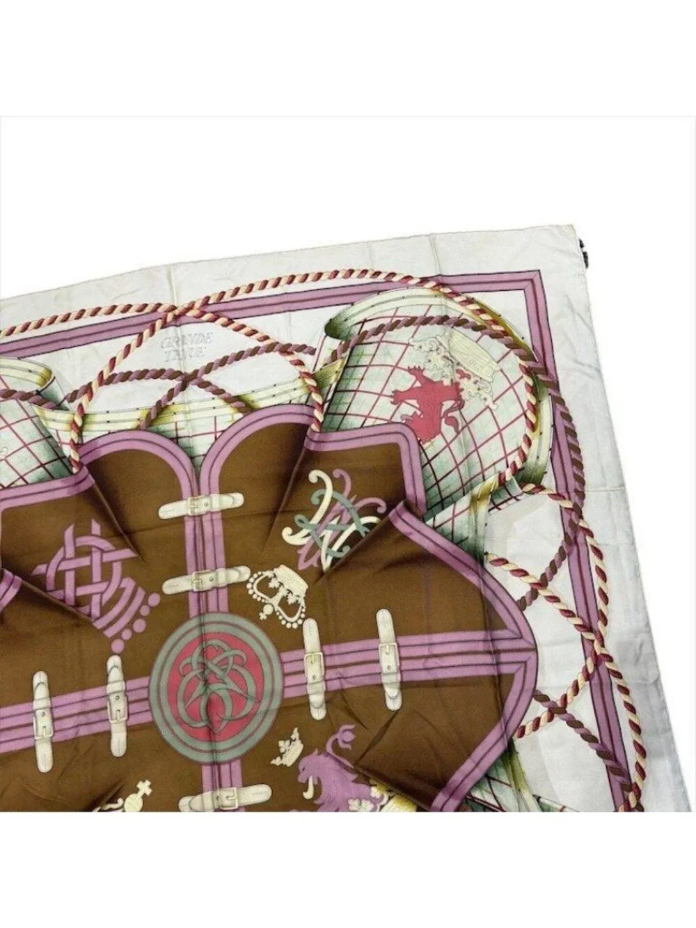 Hermes Grande Tenue Horse Attire Crown Carre 90 Scarf Silk 100% Pink